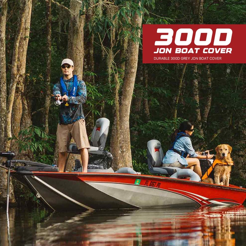 GOODSMANN Jon Boat Covers Waterproof Heavy Duty Marine Grade UV Resistant Trailerable Boat Cover with Adjustable Straps Gray Fits 16ft Length Beam Width to 75'' for Jon Boat - Image 2